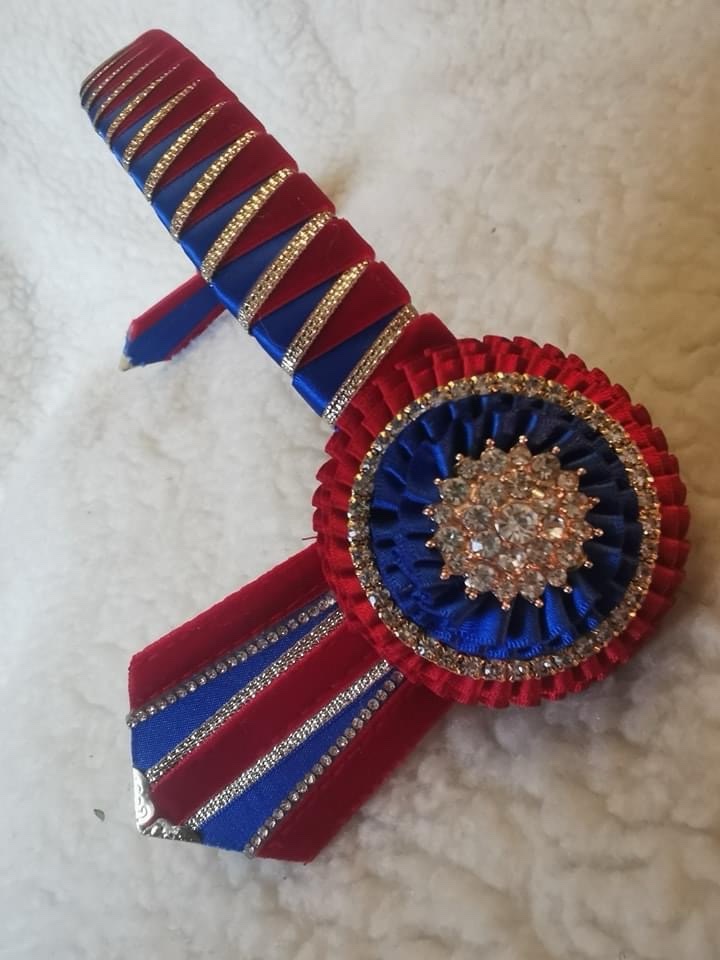 Blue Red and Silver brown band